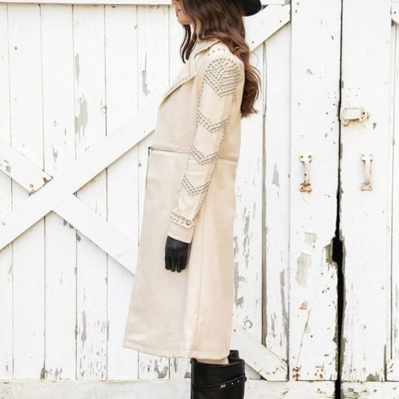 Callie Wear it Like you Mean It Vegan Leather Trench Coat With Studs Azalea Wang - Picture 5 of 10